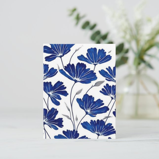 Navy blue flower pattern postcard (Standing Front)