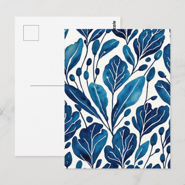 Navy blue flower pattern postcard (Front/Back)