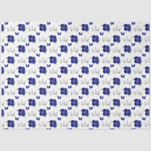 Navy Blue Flowers and Silver Crowns Tissue Paper