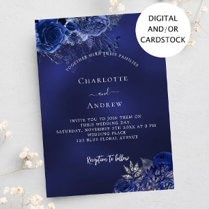 Navy blue flowers elegant wedding invitation