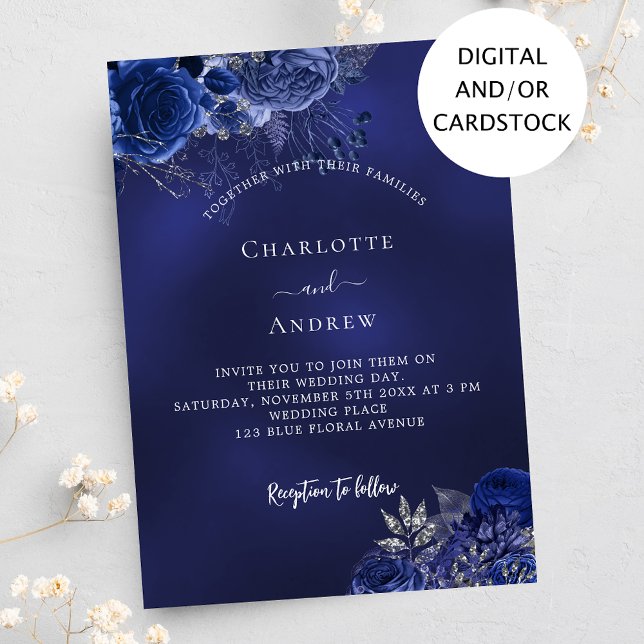 Navy blue flowers elegant wedding invitation (Creator Uploaded)