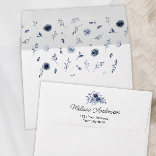 Navy Blue Flowers Envelope