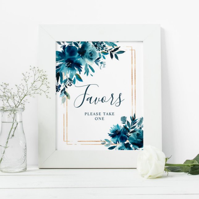 Navy Blue Flowers & Gold Frame Shower Favours Sign (Creator Uploaded)