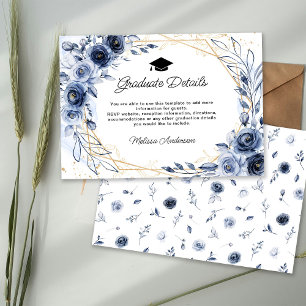 Navy Blue Flowers Graduate Details Enclosure Card