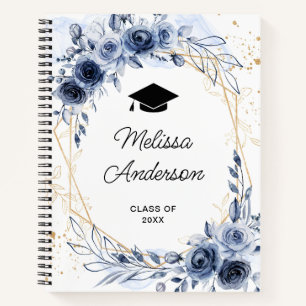 Navy Blue Flowers Graduate Notebook