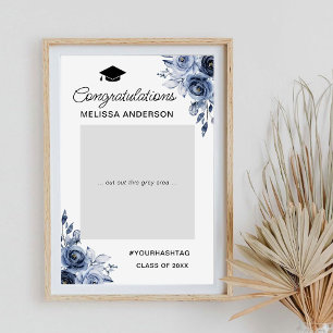 Navy Blue Flowers Graduation Party Photo Prop Poster