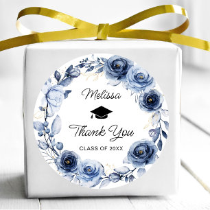 Navy Blue Flowers Graduation Thank You Classic Round Sticker