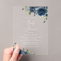 Navy Blue Flowers, Greenery, Boho, Baby Shower