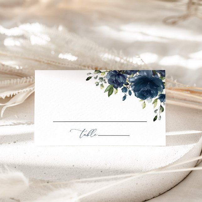Navy Blue Flowers, Greenery, Boho, Floral Wedding Place Card (Creator Uploaded)