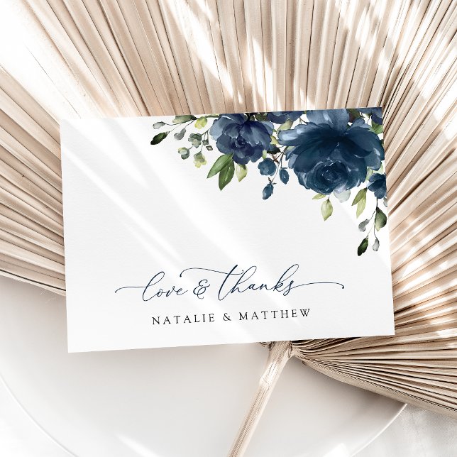 Navy Blue Flowers, Greenery, Boho, Floral Wedding Thank You Card (Creator Uploaded)
