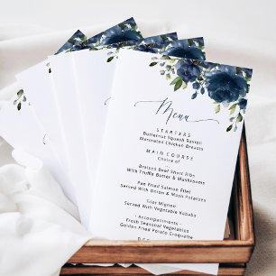 Navy Blue Flowers, Greenery, Boho, Wedding Menu