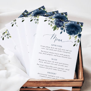 Navy Blue Flowers, Greenery, Bridal Shower Menu