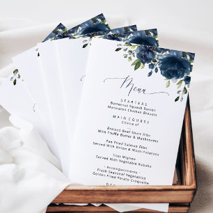 Navy Blue Flowers, Greenery, Bridal Shower Menu