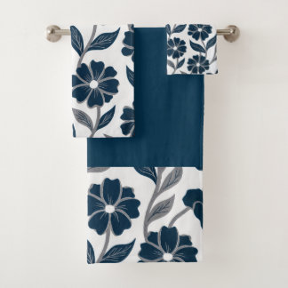 navy blue flowers modern decorative bathroom  bath towel set