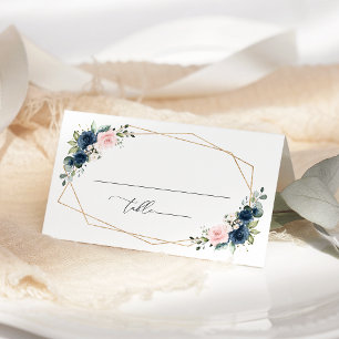 Navy Blue Flowers, Pink Flowers, Bridal Shower  Place Card