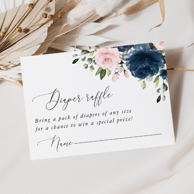 Navy Blue Flowers, Pink Flowers, Diaper Raffle Enclosure Card (Creator Uploaded)