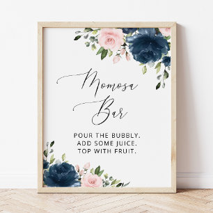 Navy Blue Flowers, Pink Flowers, Momosa Bar Poster