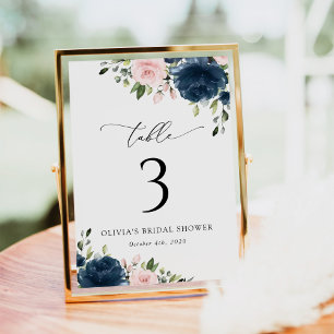 Navy Blue Flowers, Pink Flowers, Table Numbers