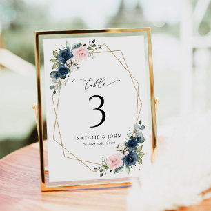 Navy Blue Flowers, Pink Flowers, Table Numbers
