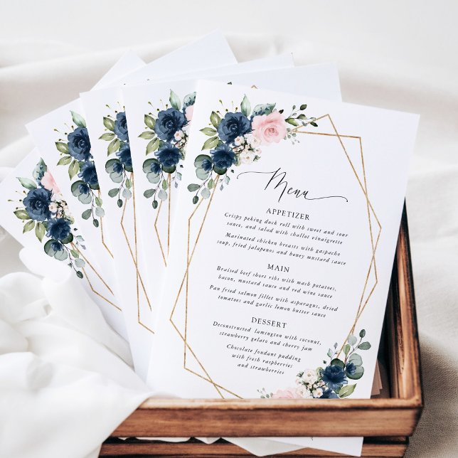 Navy Blue Flowers, Pink Flowers, Wedding Menu (Creator Uploaded)