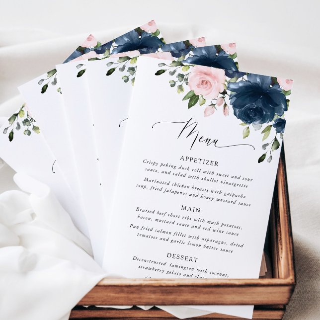 Navy Blue Flowers, Pink Flowers, Wedding Menu (Creator Uploaded)