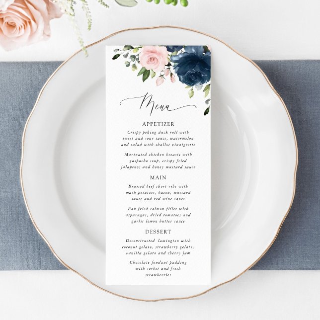Navy Blue Flowers, Pink Flowers, Wedding Menu (Creator Uploaded)