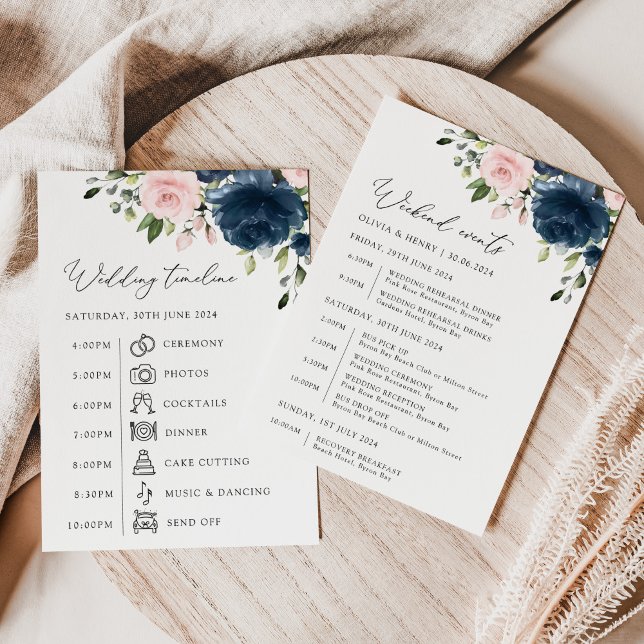 Navy Blue Flowers, Pink Flowers, Wedding Timeline (Creator Uploaded)