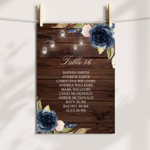 Navy Blue Flowers Rustic Seating Chart Card