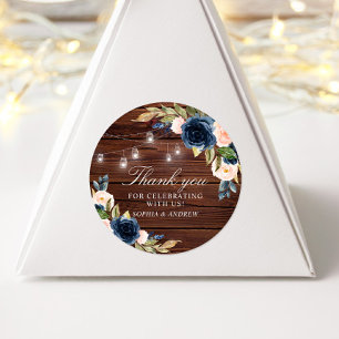 Navy Blue Flowers Rustic Wedding Classic Round Sticker