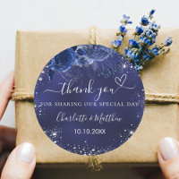 Navy blue flowers silver wedding thank you