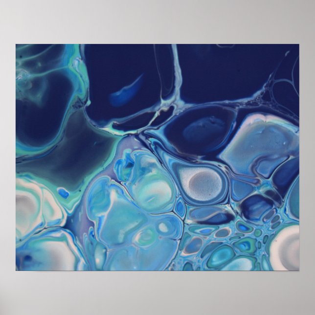 Navy Blue Fluid Abstract Modern Marble Swirl Art Poster (Front)
