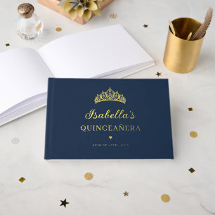 Navy Blue Foil Quinceañera Guest Book