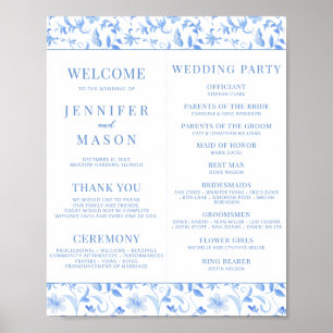 Navy Blue Folk Floral Wedding Programs Download Poster