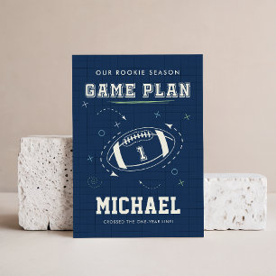 Navy Blue Football Sport First Birthday Party Invitation