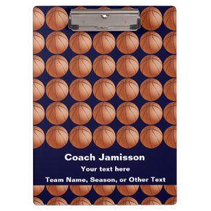 Navy Blue for Basketball Coach, Name, Thank You Clipboard