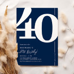 Navy Blue Forty 40th Birthday Party Invitations<br><div class="desc">Introducing a navy blue and white 40th birthday party invitation that seamlessly blends the old-world charm of the bold serif font number '40' with a modern,  user-friendly personalizable template. This invitation isn't just a card,  it's a meaningful keepsake to cherish the milestone of turning 40.</div>