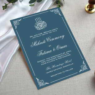 Navy Blue Frame Islamic Muslim Mehndi Ceremony Invitation