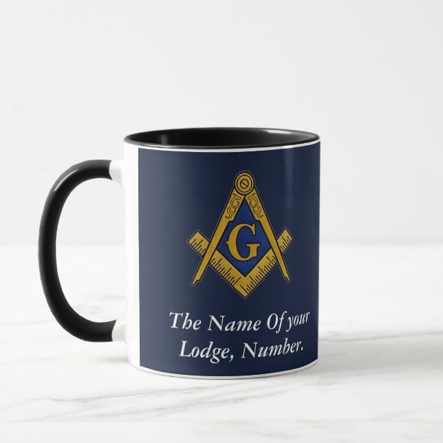 Navy Blue Freemason Masonic Square Compass Mug (Left)
