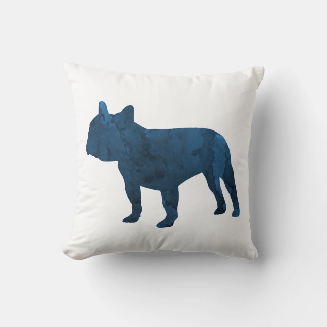 Navy Blue French Bulldog aka Frenchie Silhouette Cushion (Front)