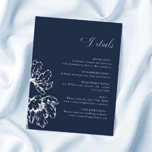 Navy Blue French Floral Wedding Details  Enclosure Card