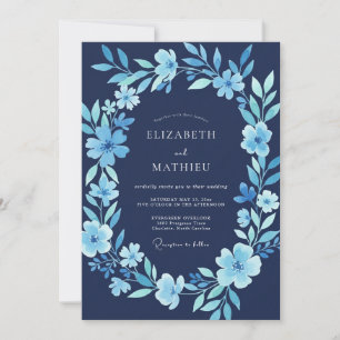 Navy Blue Frozen Winter Wedding Invitation