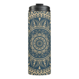 Navy blue full print Mandala pattern A practical Thermal Tumbler