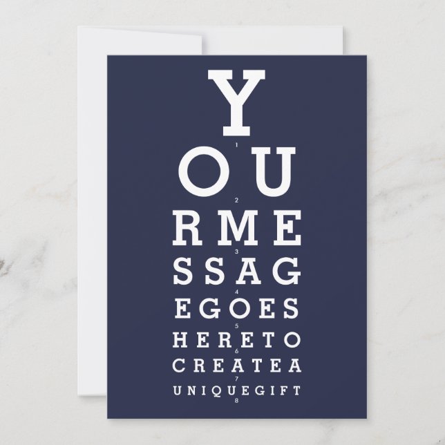 Navy Blue Fun Eyesight Chart Custom Message Invitation (Front)