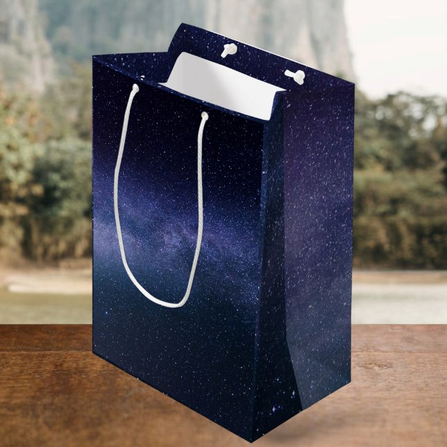 Navy Blue Galaxy Starry Night Stars Modern  Medium Gift Bag (Creator Uploaded)