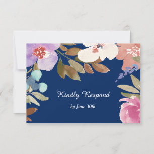 Navy Blue Garden Floral Wedding RSVP