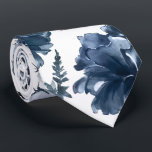 Navy Blue Garden Florals Wedding Tie<br><div class="desc">A classic navy blue and white wedding neck tie featuring a watercolor-painted assembly of garden florals including peonies in shades of navy blue,  muted navy,  dusty greys and dusty blues. A classic navy wedding neck tie.</div>