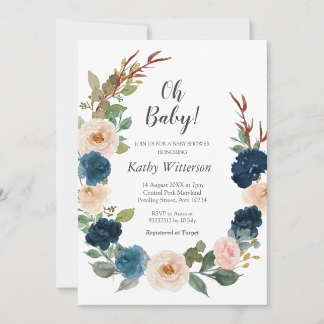 Navy Blue Gender Neutral Baby Shower Invitation (Front)