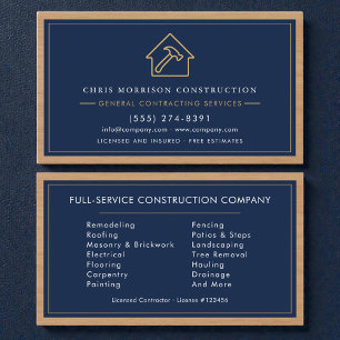 Navy Blue General Contractor Wood Business Card