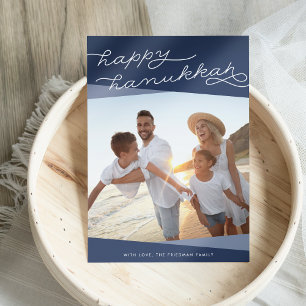 Navy Blue Geo Script   Hanukkah Photo Holiday Card