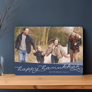 Navy Blue Geo Script   Hanukkah Photo Holiday Card